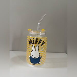 Miffy Iconic Canned Style 16 oz. Glass Tumbler with Glass Straw